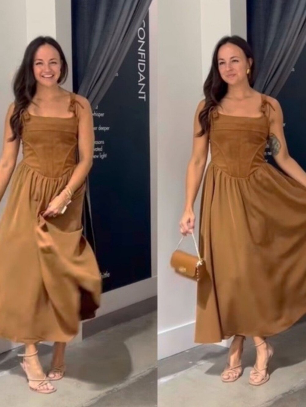 Moon River brown bustier corset faux suede midi dress XS - Picture 4 of 5